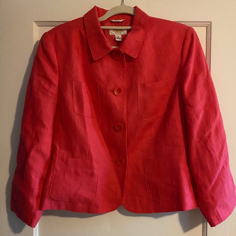 Talbots Petites 100% Irish Linen Pink Blazer Size 12P